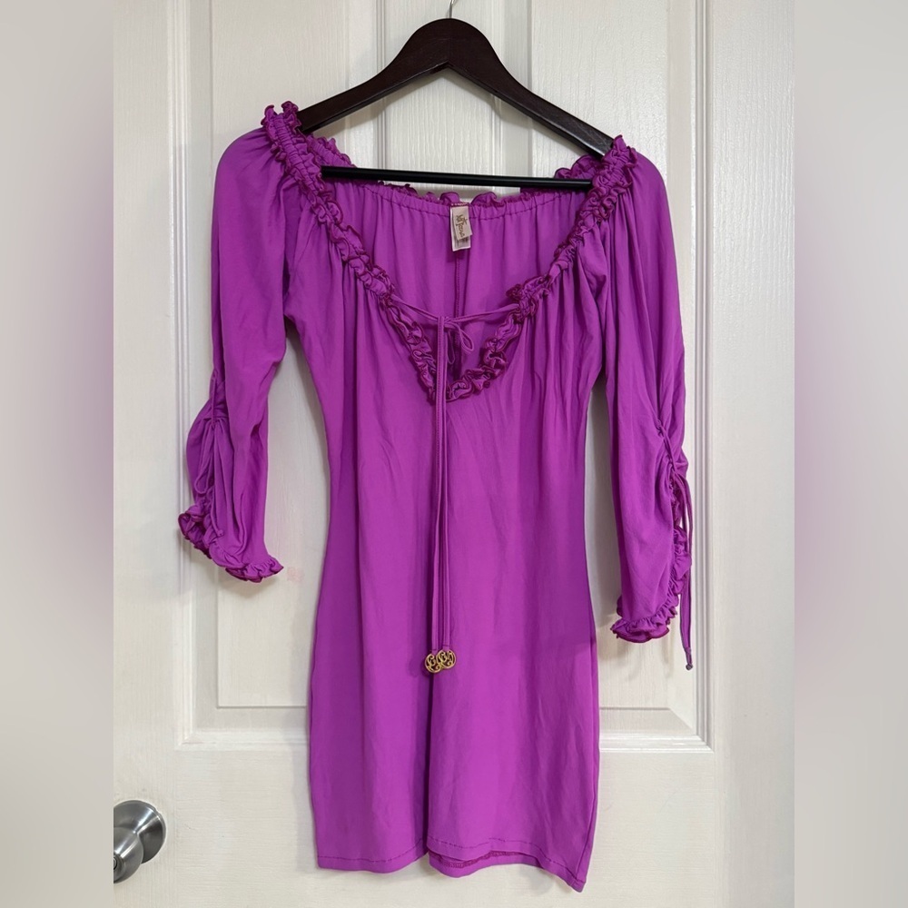 Luli Fama fuchsia swim cover-up mini dress – Size S – Made in Colombia
